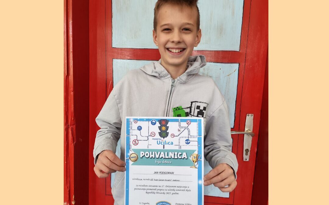 Učenik 5.a razreda Jan Podgornik sudjelovao na Državnom natjecanju u poznavanju prometnih propisa